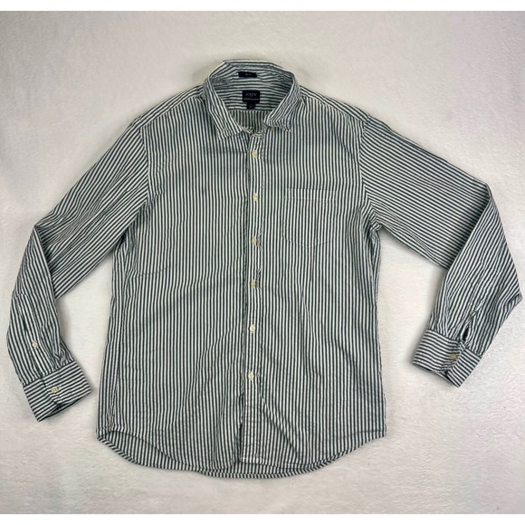 J Crew Seersucker Slim Fit Button Down Shirt Mens Size L Green Stripe Casual - Picture 1 of 10